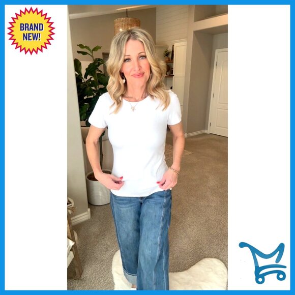 3 Pack Ribbed Cotton Tees, Short Sleeve Crewneck Fitted Tops - Picture 7 of 7